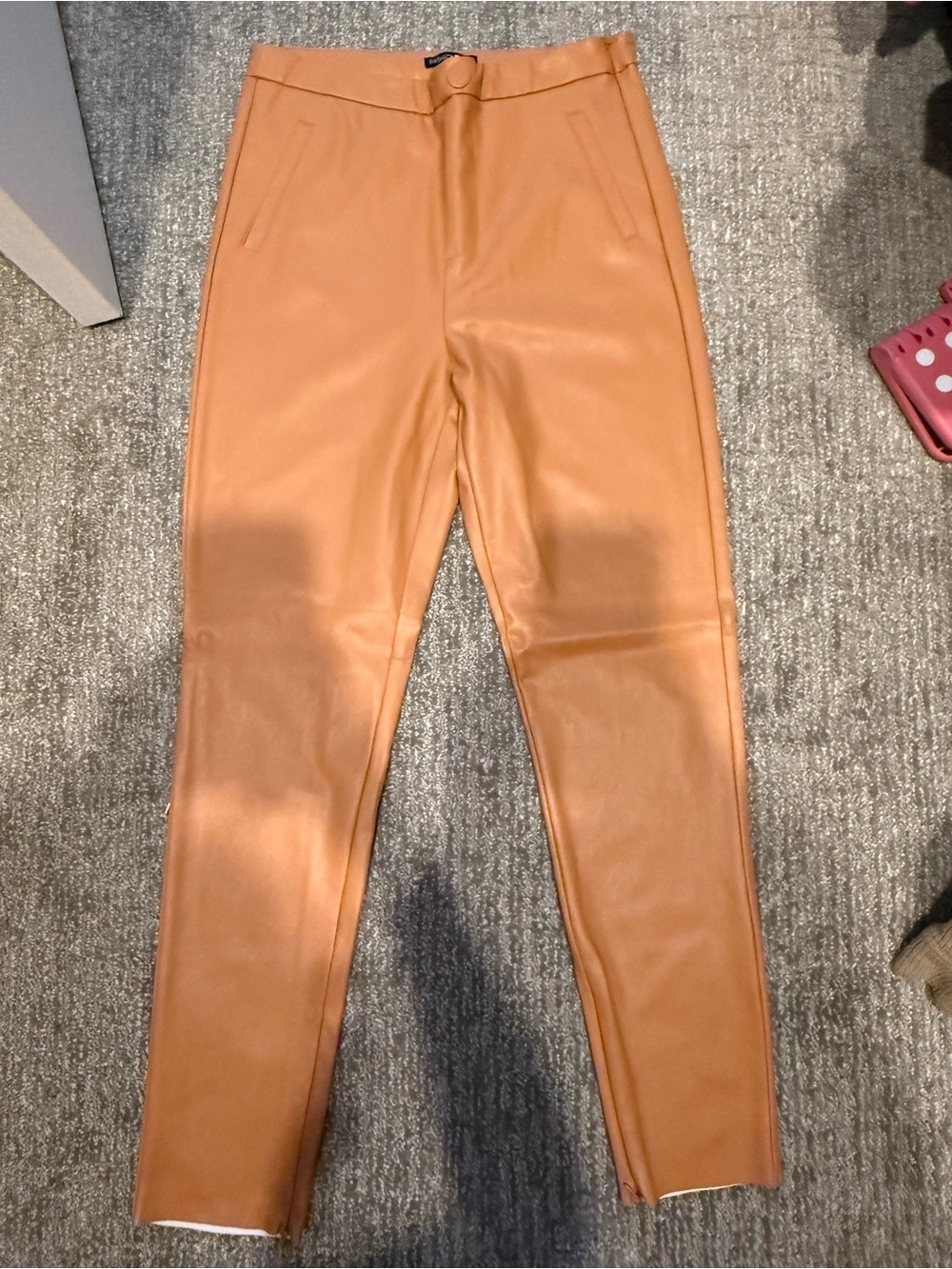 Fashion Nova Tan Faux Leather Skinny Pants
